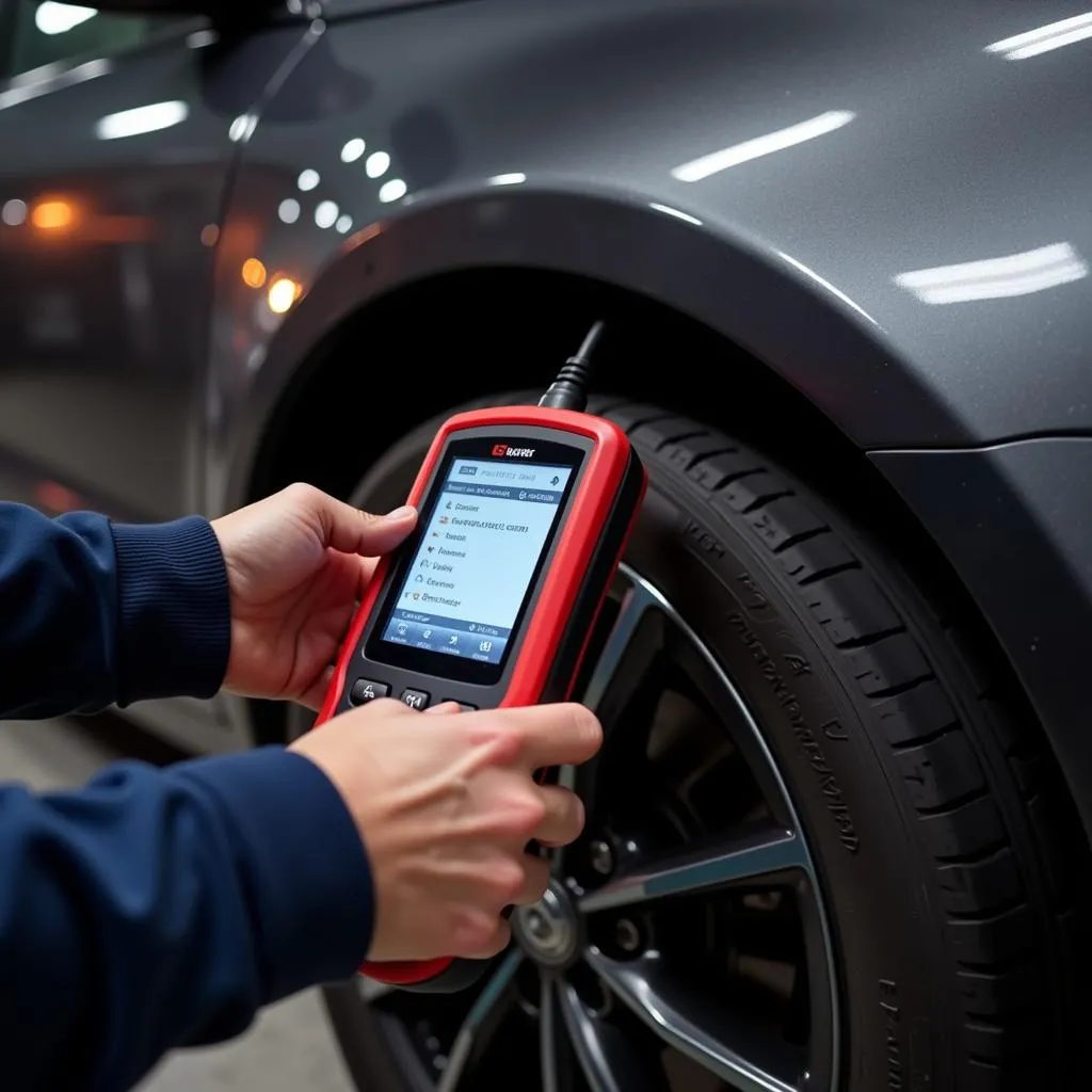 Mechanic Using Diagnostic Scanner on OBD Port