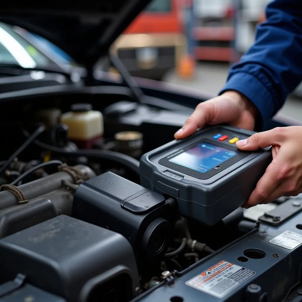 Mechanic Diagnosing Car