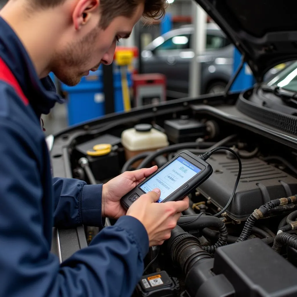 Mechanic Diagnosing Car Problem