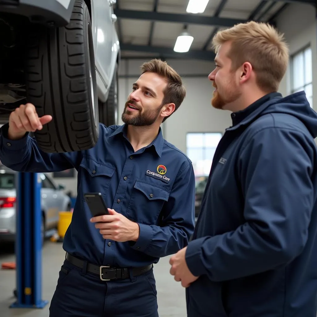 Mechanic Explaining Car Repair to Customer