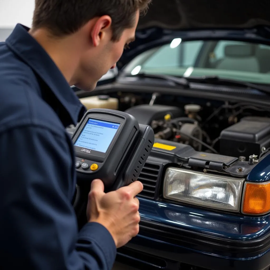 Mechanic Inspecting 1996 Impala Engine