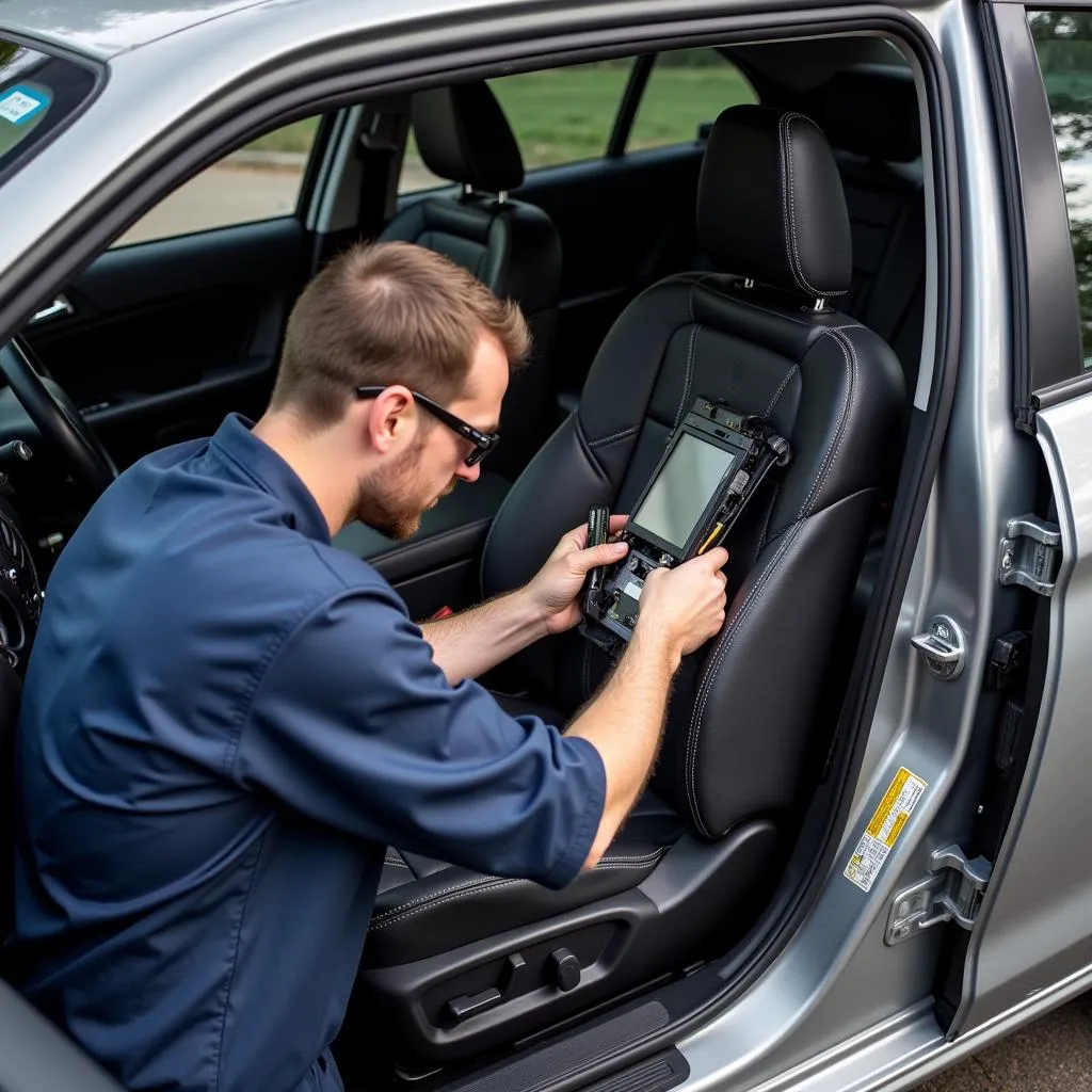 Mechanic Inspecting Car Airbag System