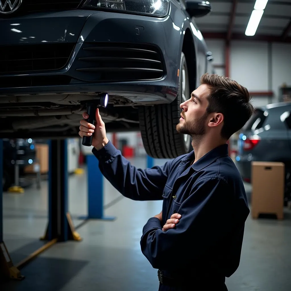 Mechanic Inspecting Car Damage