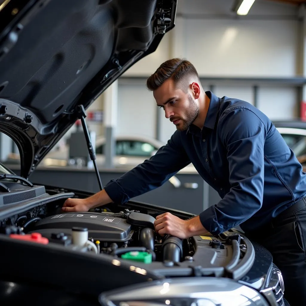 Mechanic Inspecting Car Engine