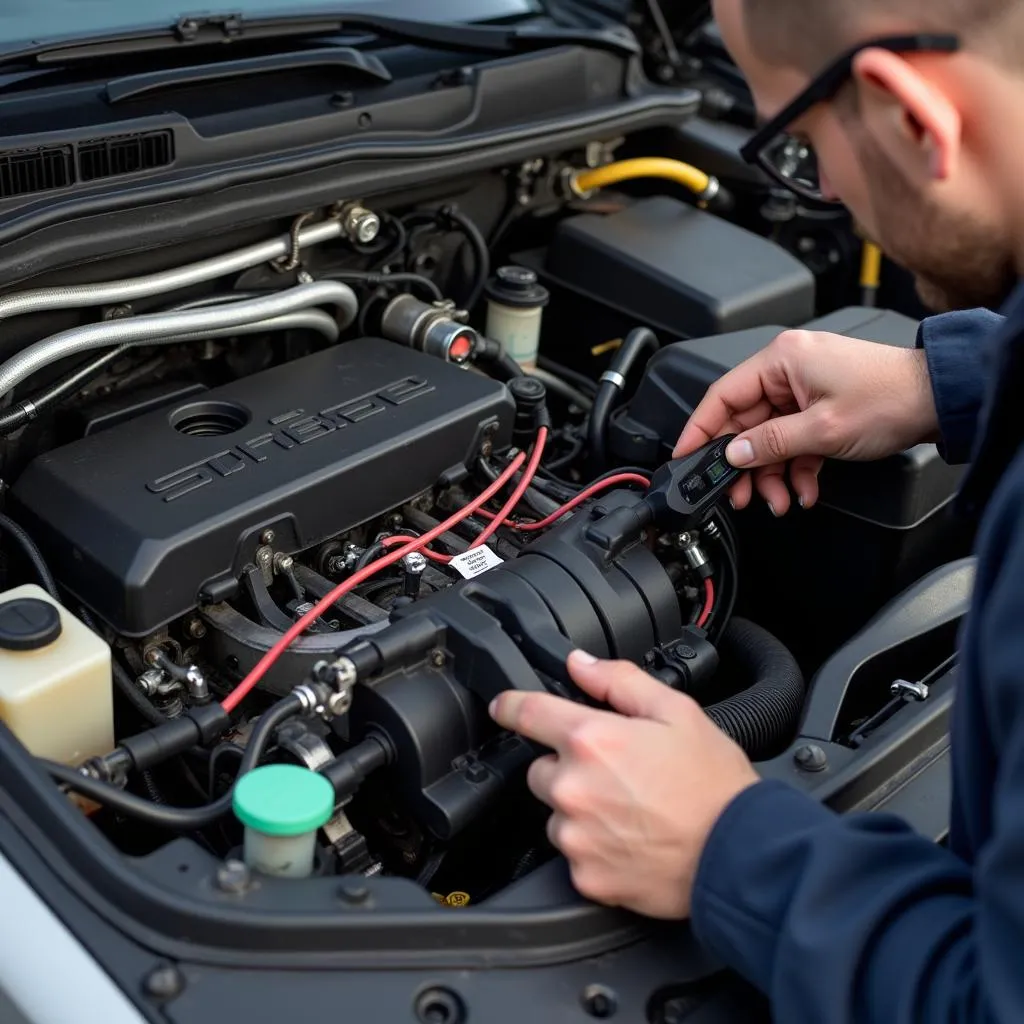 Mechanic Inspecting Car Wiring Harness