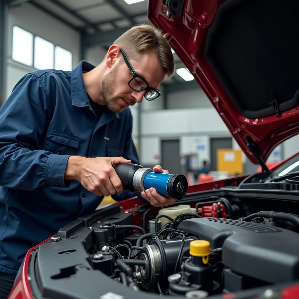 Mechanic Inspecting EGR System