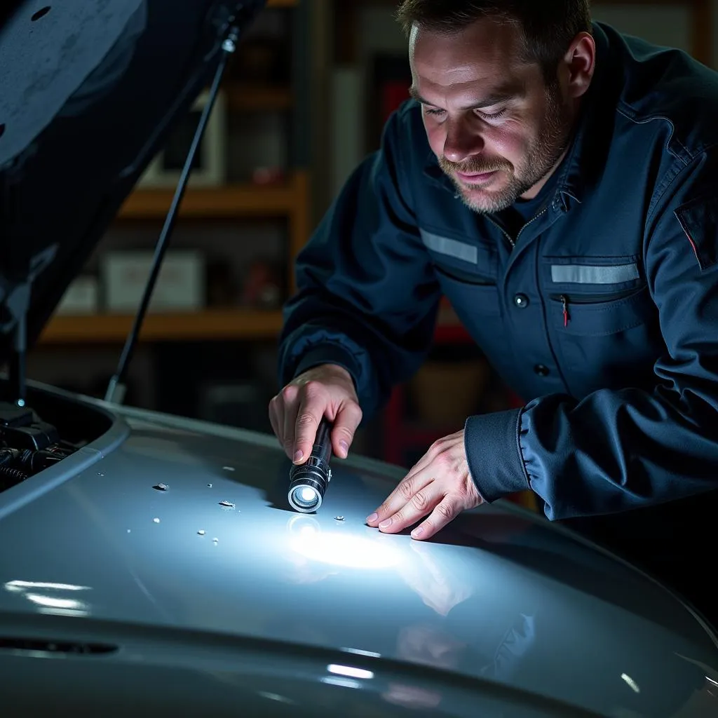 Mechanic Inspecting Hail Damage