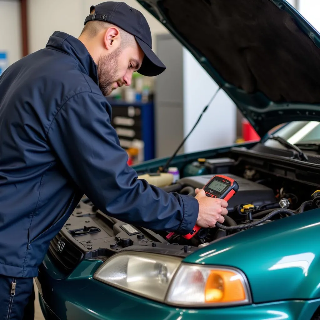 Mechanic Inspecting Honda Accord Engine