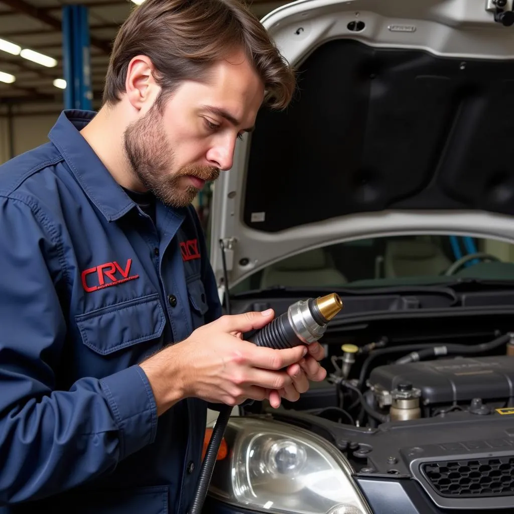 Mechanic Checking Oxygen Sensor