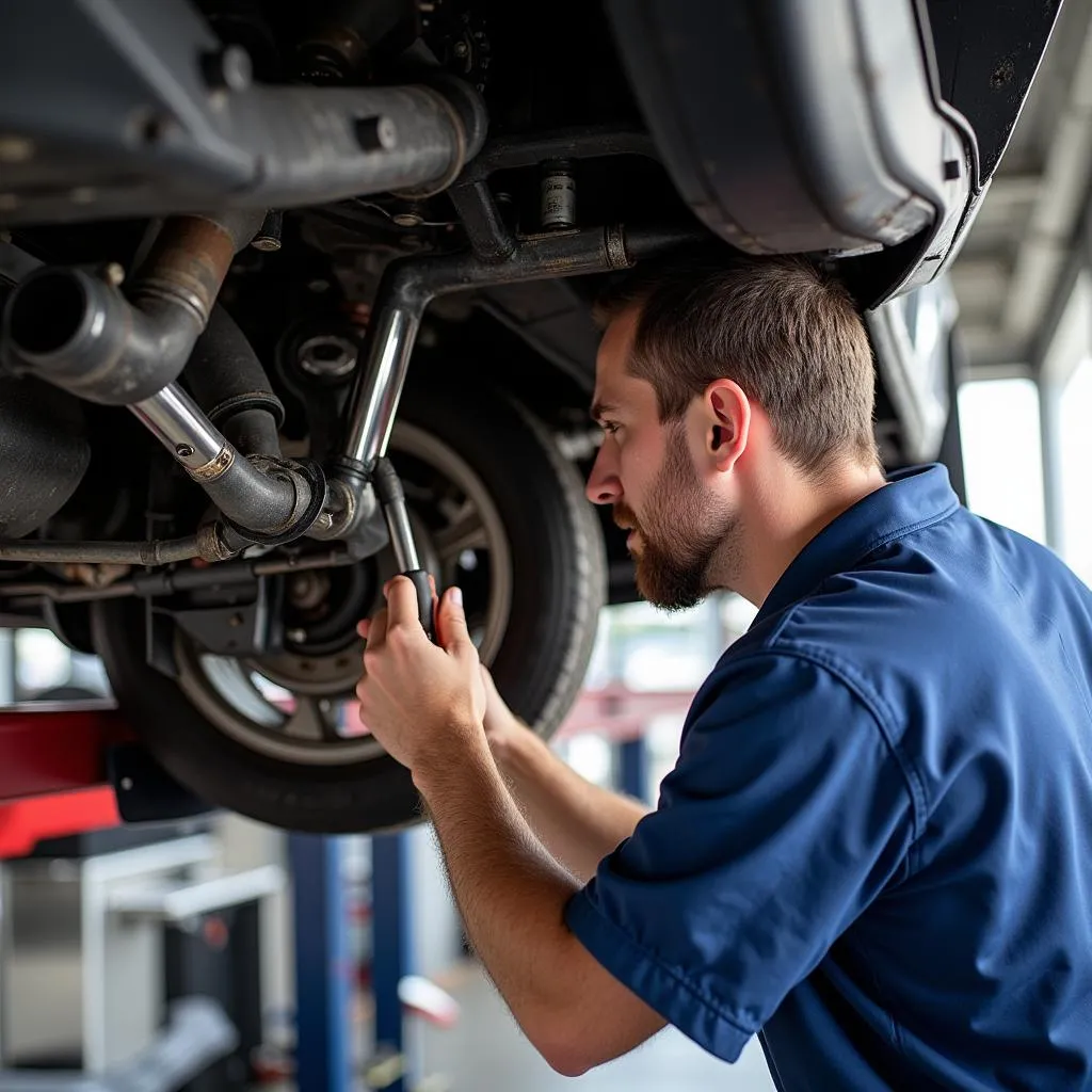 Mechanic Inspecting Test Track Car