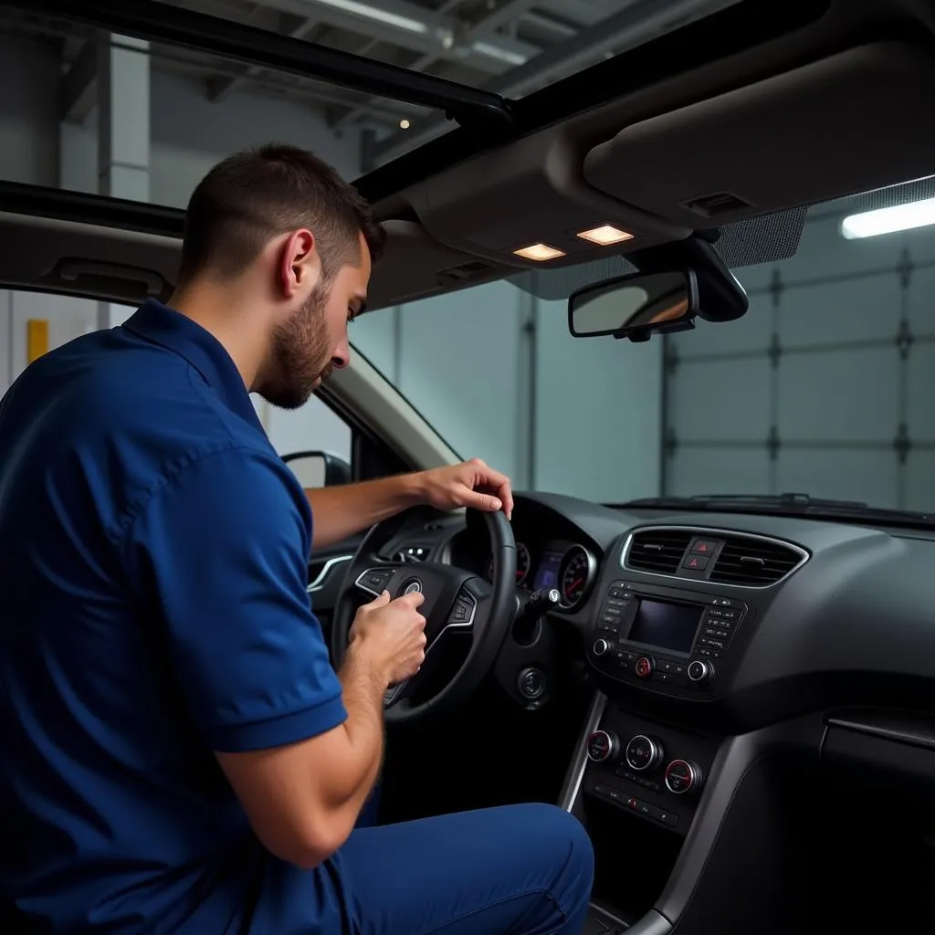 Mechanic Inspecting Vehicle