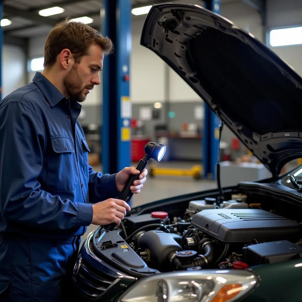 Mechanic inspecting a used car