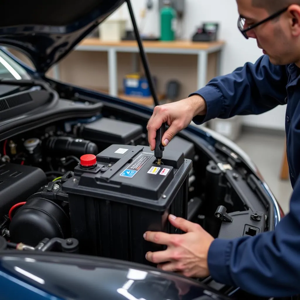 Mechanic Installing a New Car Battery