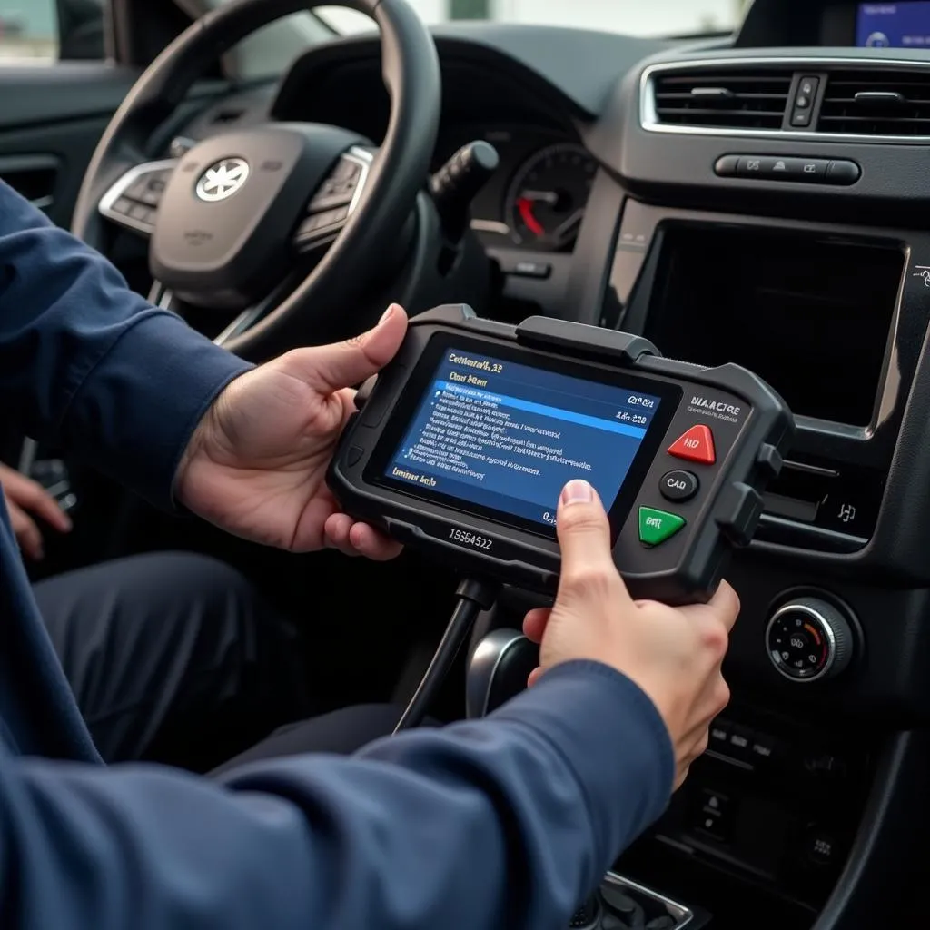 Mechanic Using a Dealer Scanner on a European Car