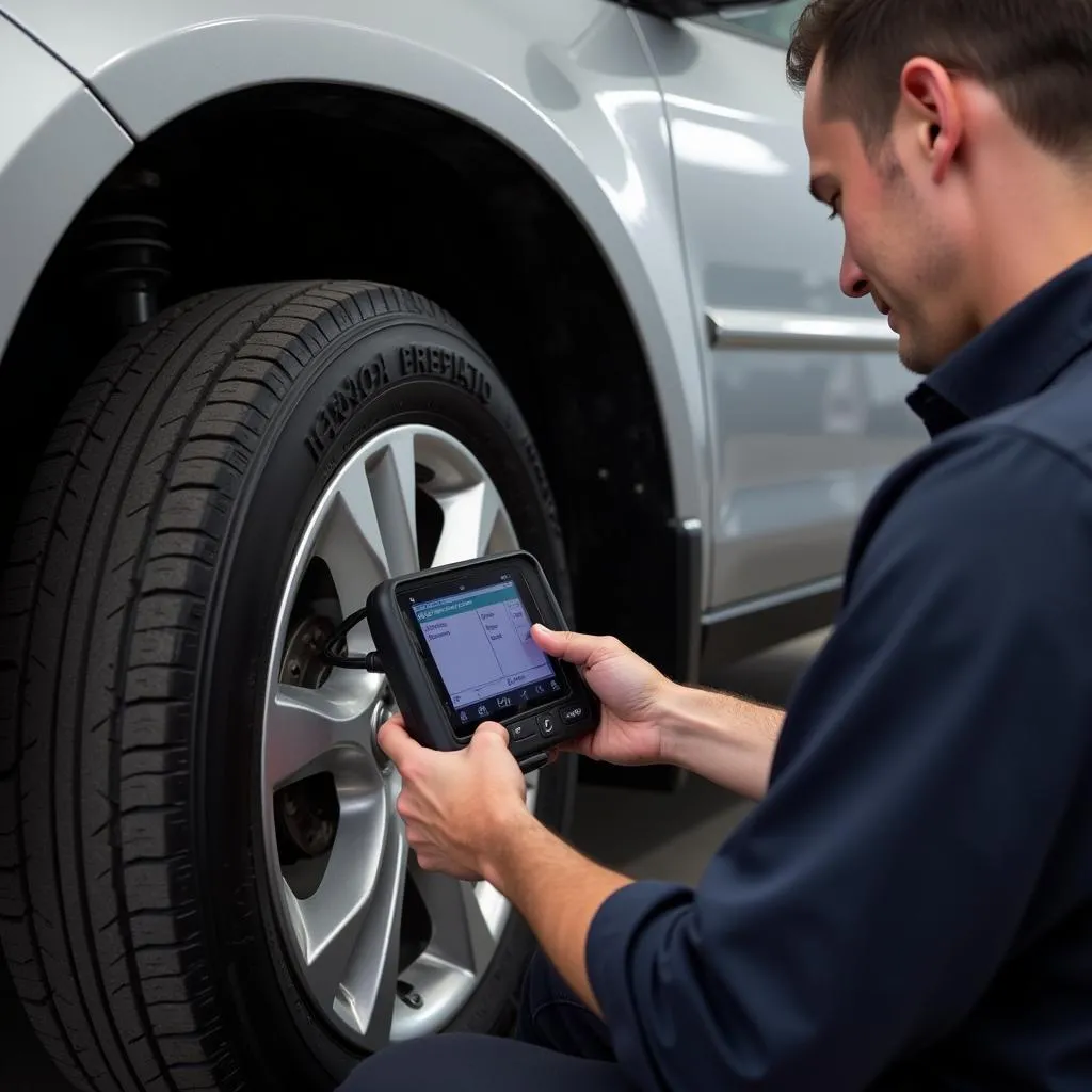 Mechanic Using a Diagnostic Tool on a Honda Pilot