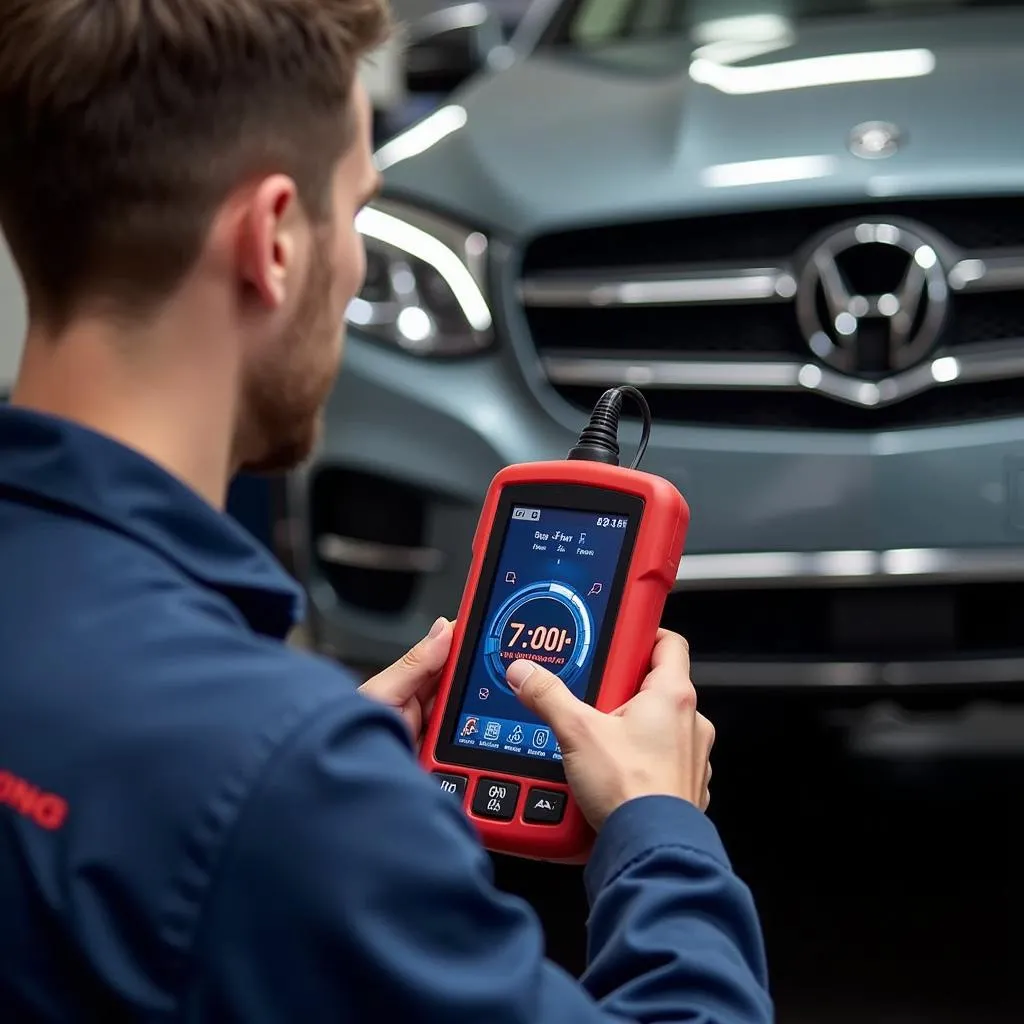 Mechanic Using a Lampong OBD II Scanner