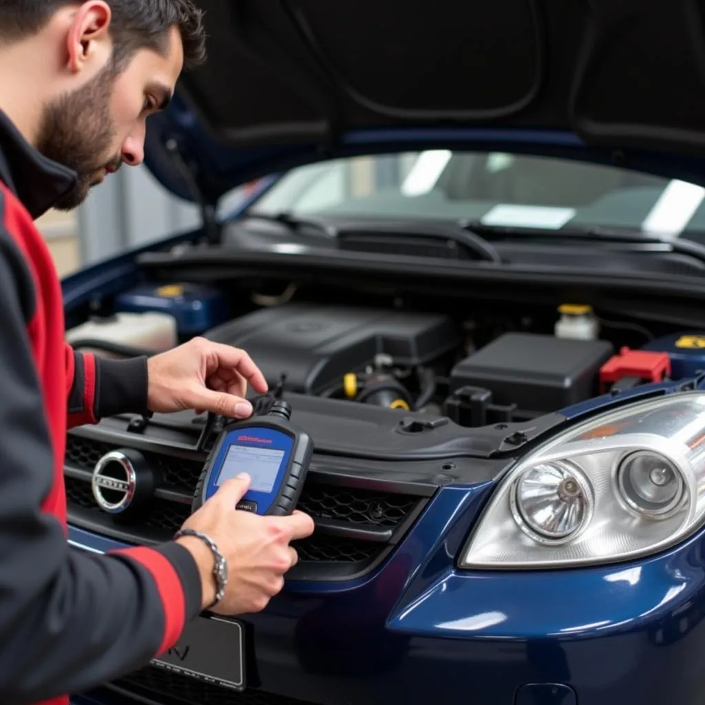 Mechanic Using OBD II Scanner