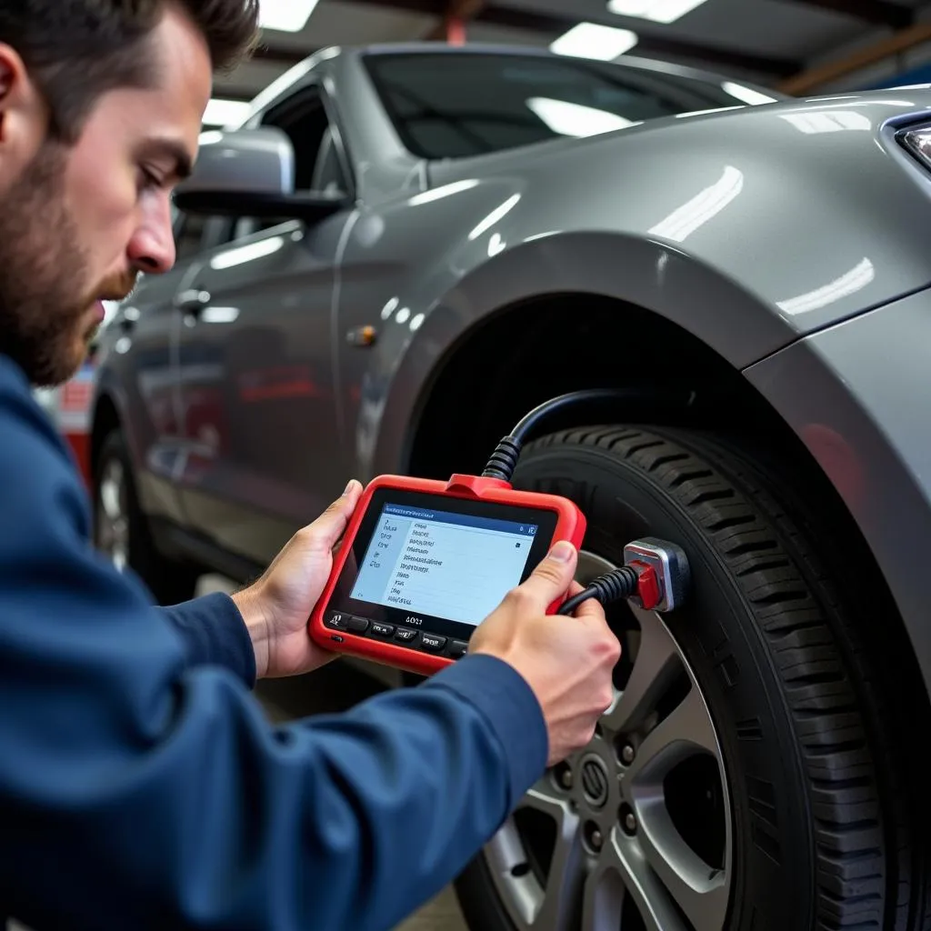 Mechanic using OBD-II scanner