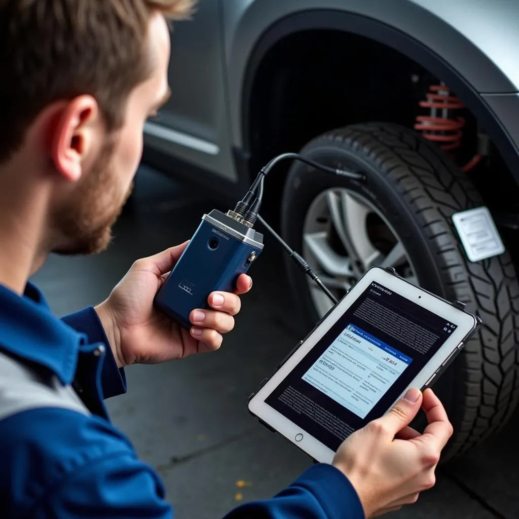 Mechanic Diagnosing Car with OBD Reader