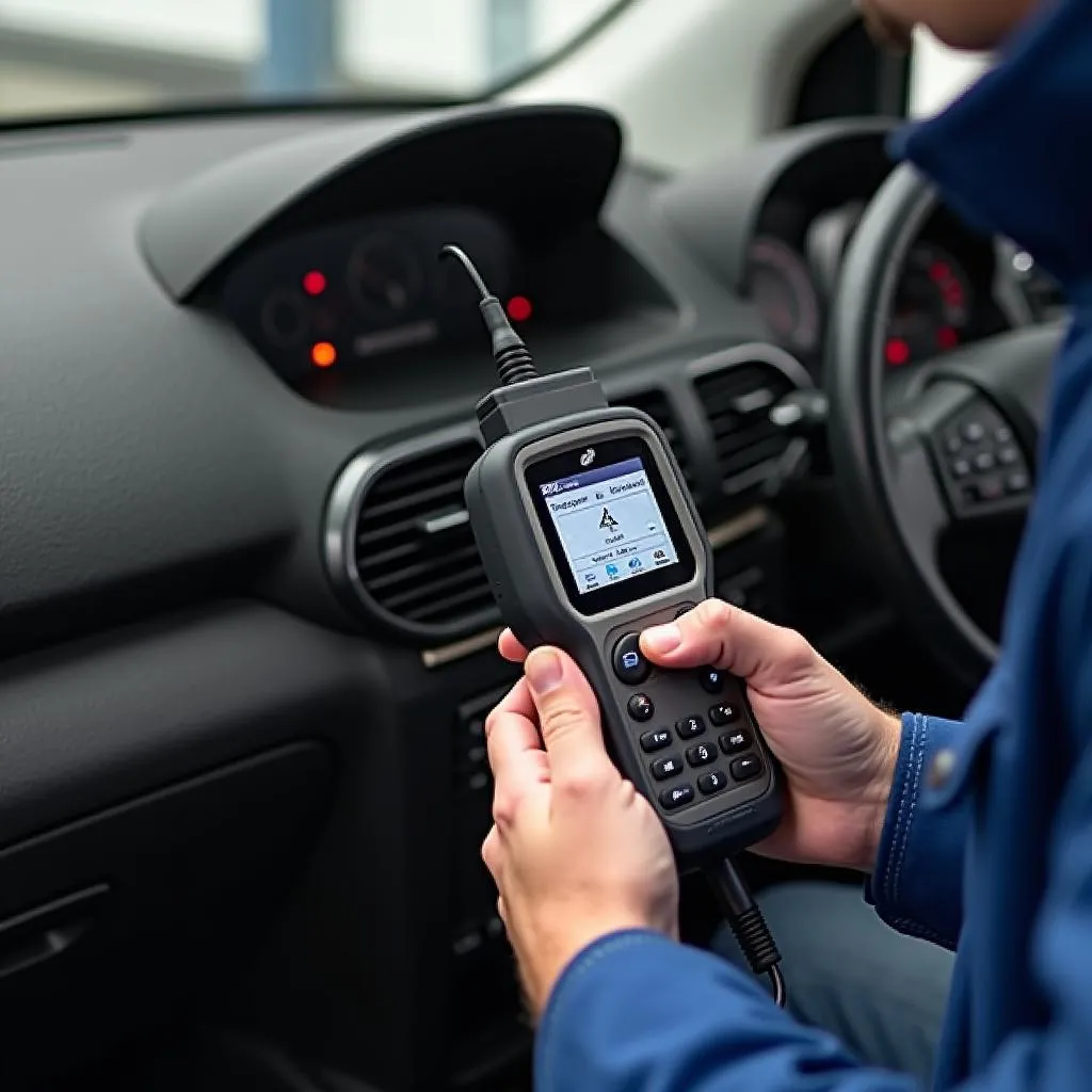 Mechanic Connecting OBD Scanner to Car