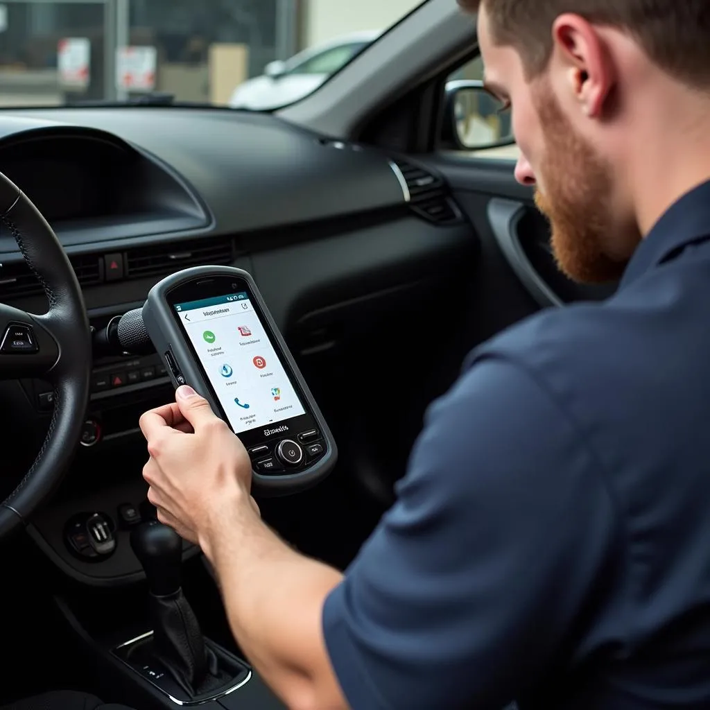 Mechanic Using OBD Scanner on Kia Seltos