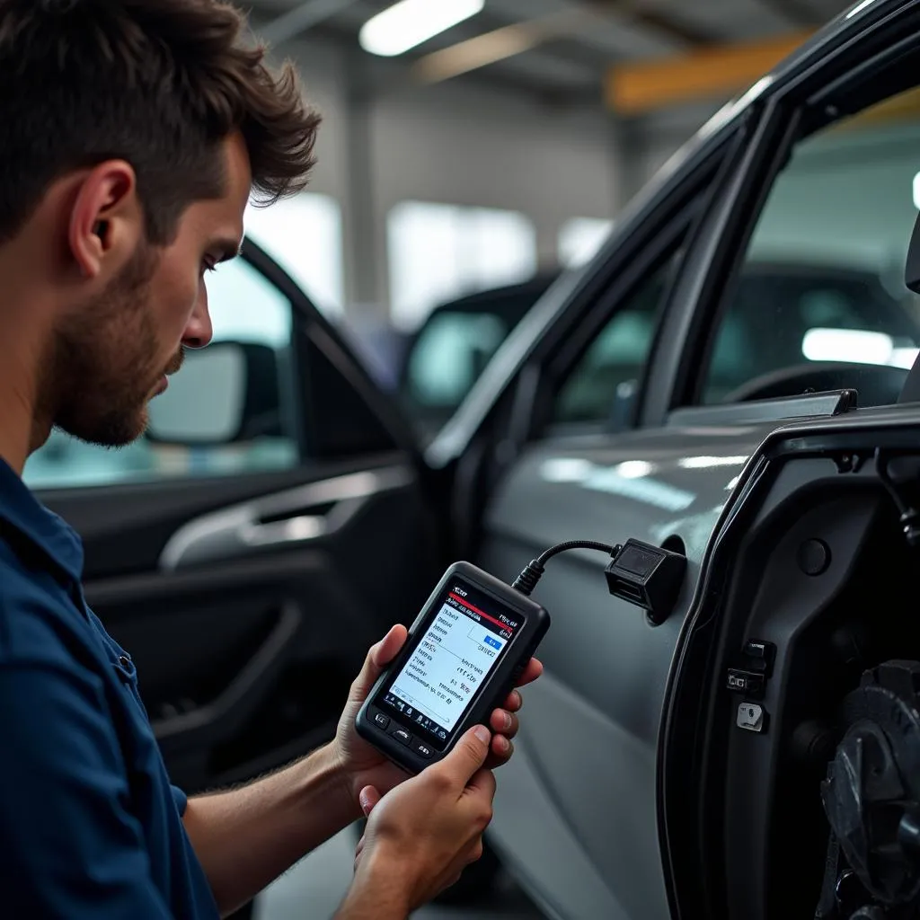 Mechanic Using OBD Scanner on BMW