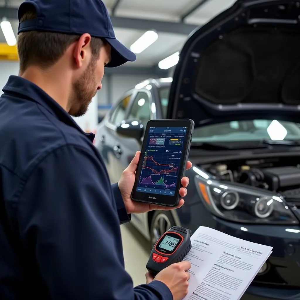 Mechanic Using OBD2 Scanner