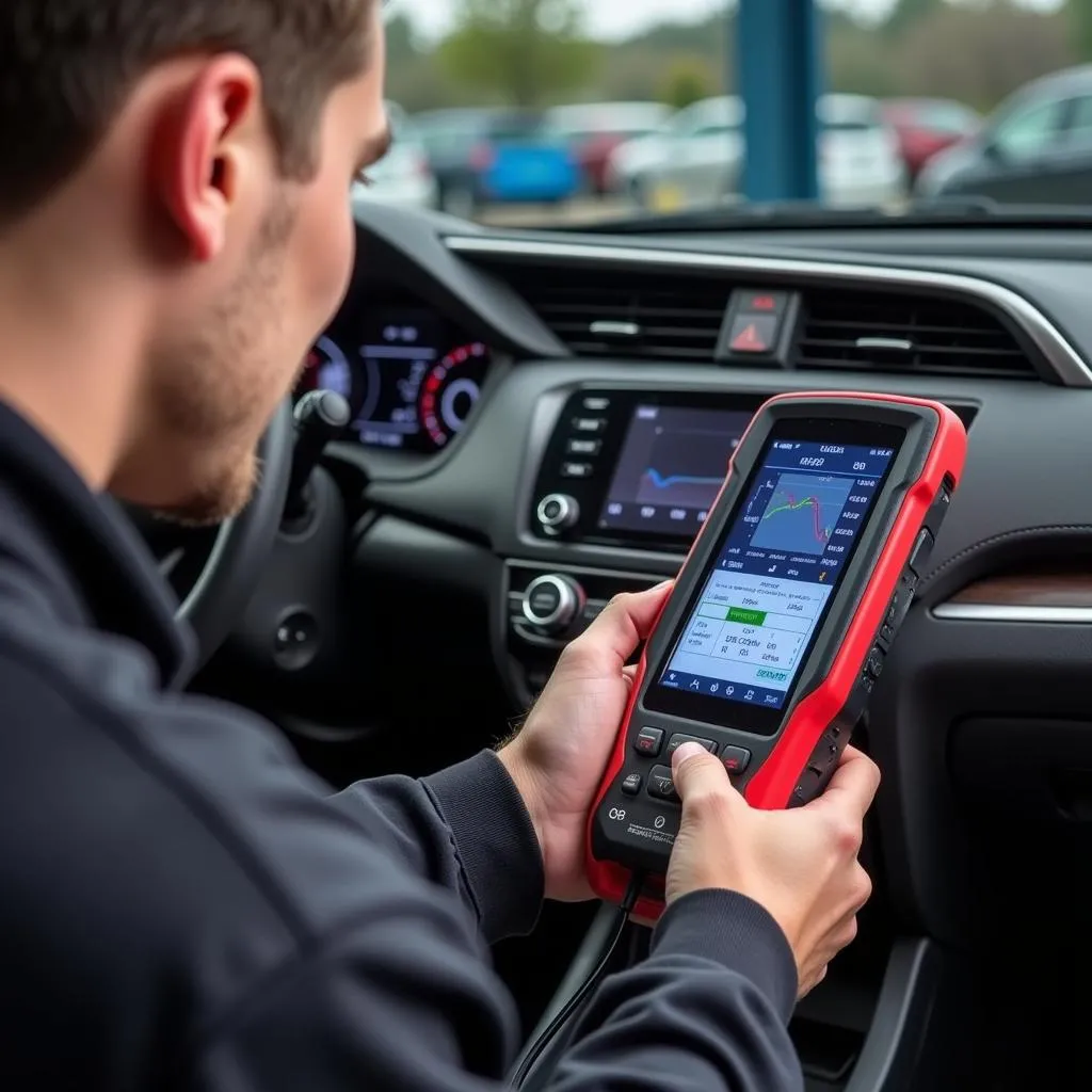 Mechanic using OBD-II scanner