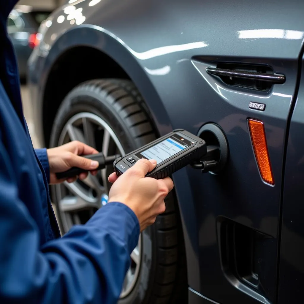 Mechanic Using Sheldon Vision Care on a European Car