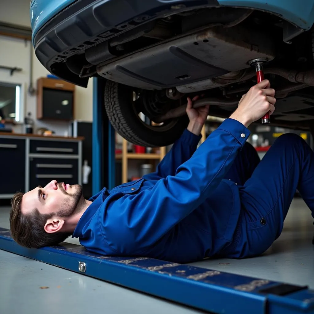 Mechanic working under a car