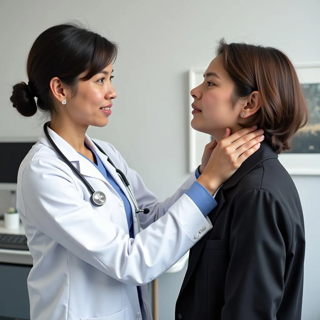 Doctor examining a patient's neck for potential injuries after a car accident