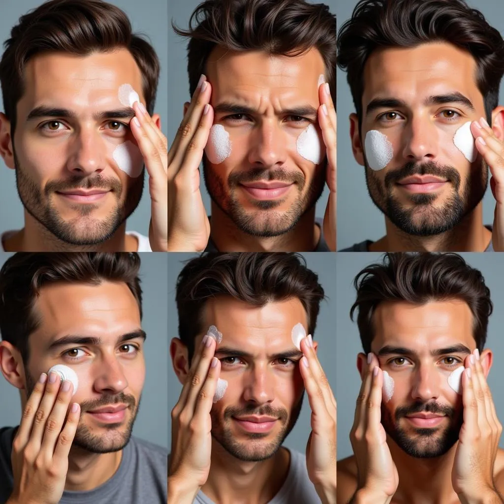 Man applying sunscreen on his face