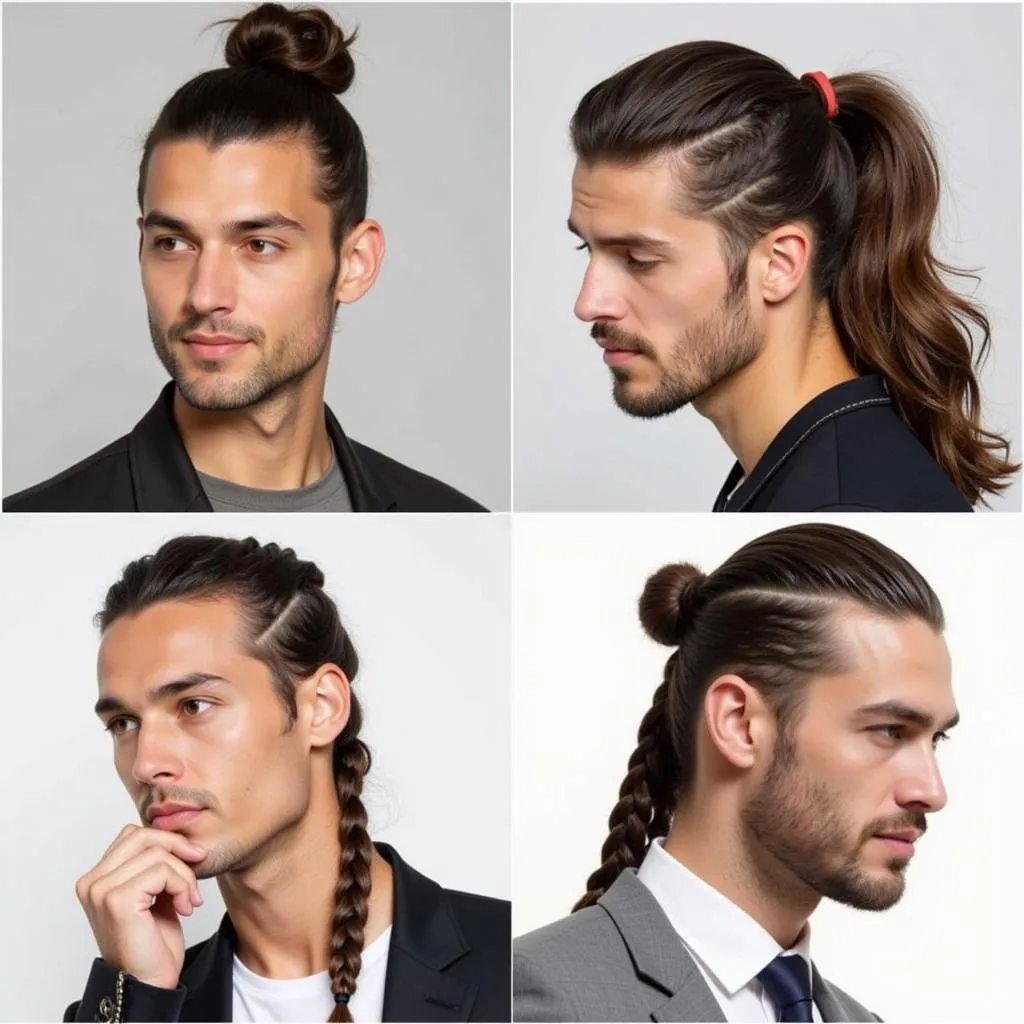 Collage of men with trendy long hairstyles