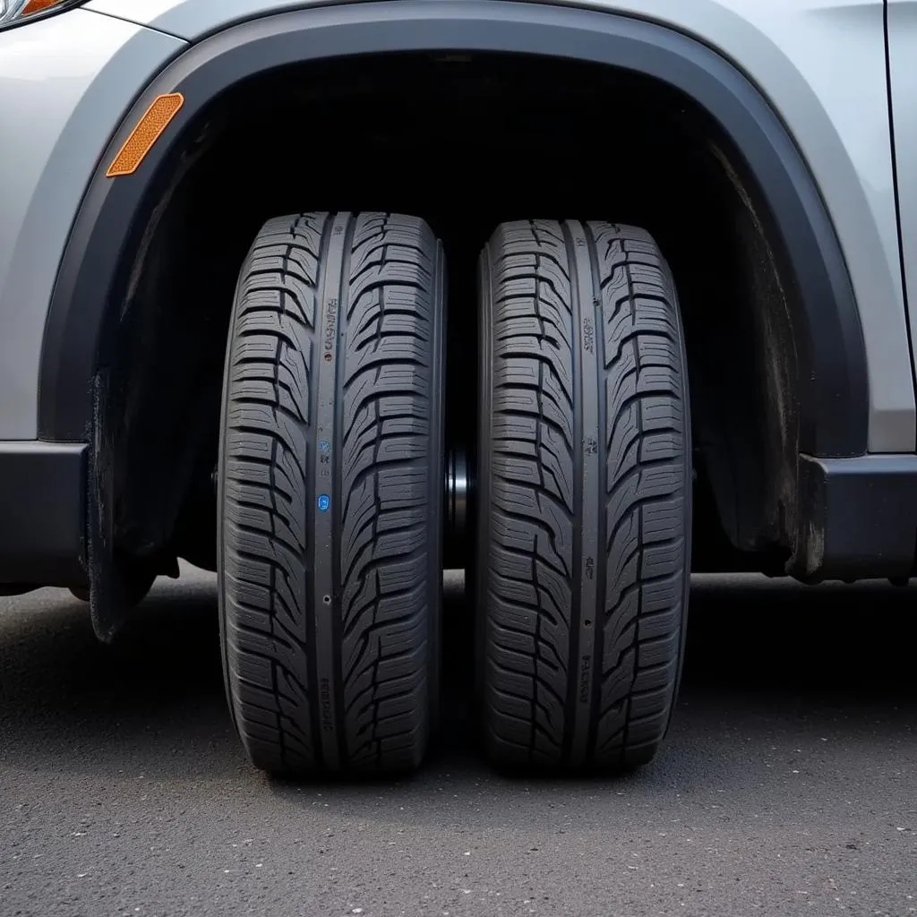 Car with different tire tread patterns