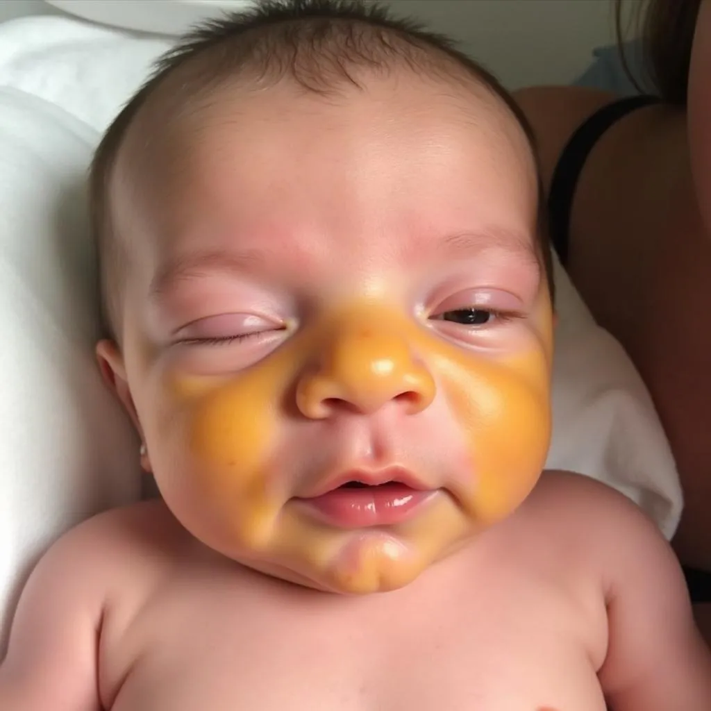 Newborn with noticeable jaundice