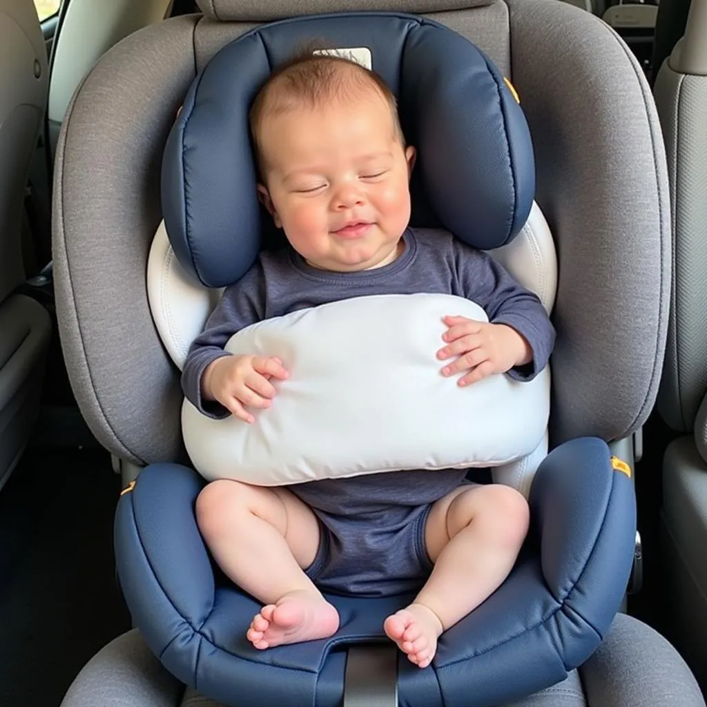 Newborn baby secured in car seat with an insert