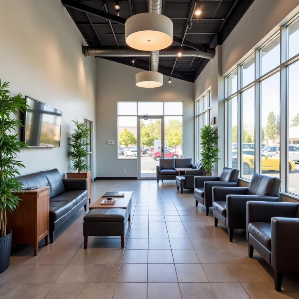 Modern and inviting interior of a Northridge used car dealership