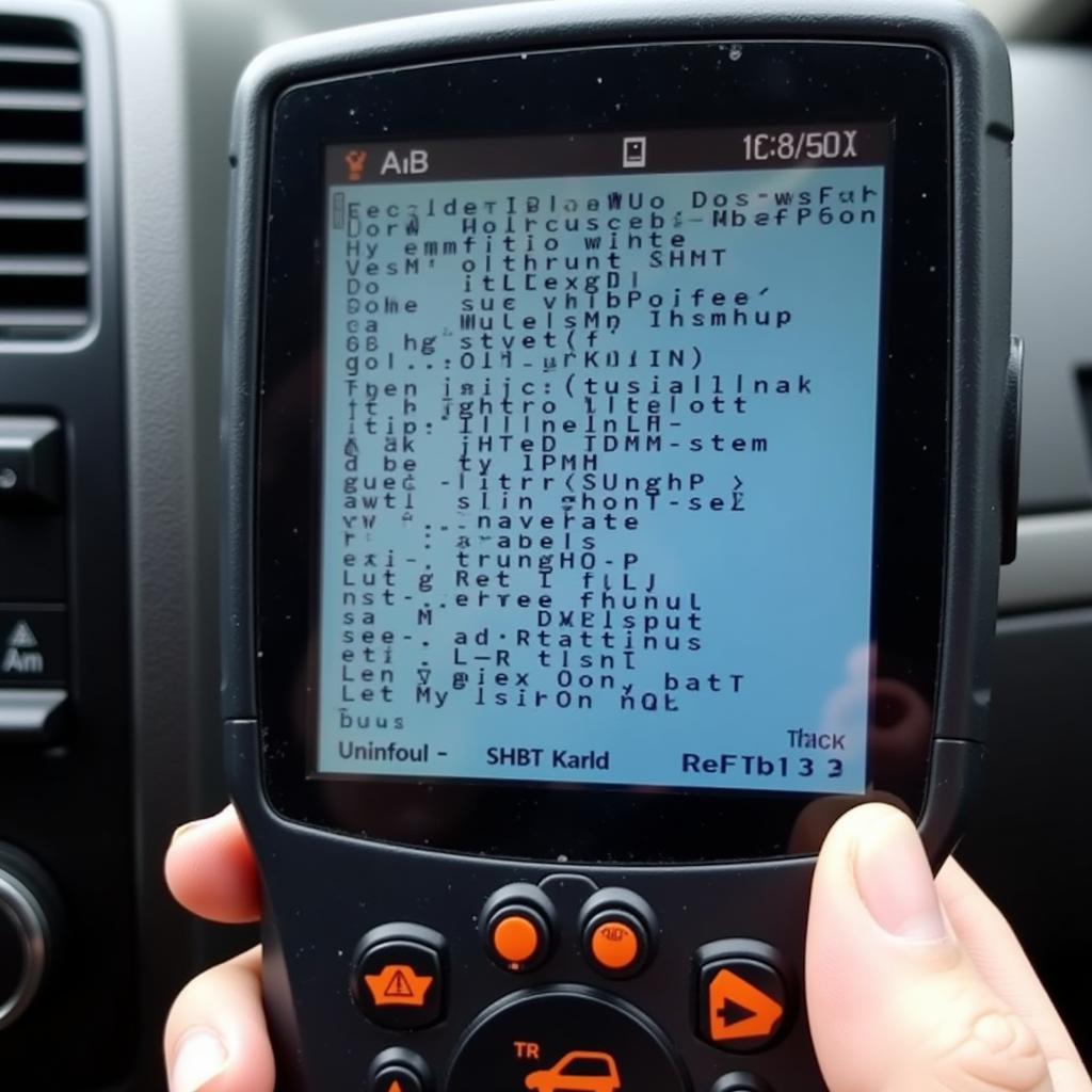 OBD code reader displaying error codes on a screen