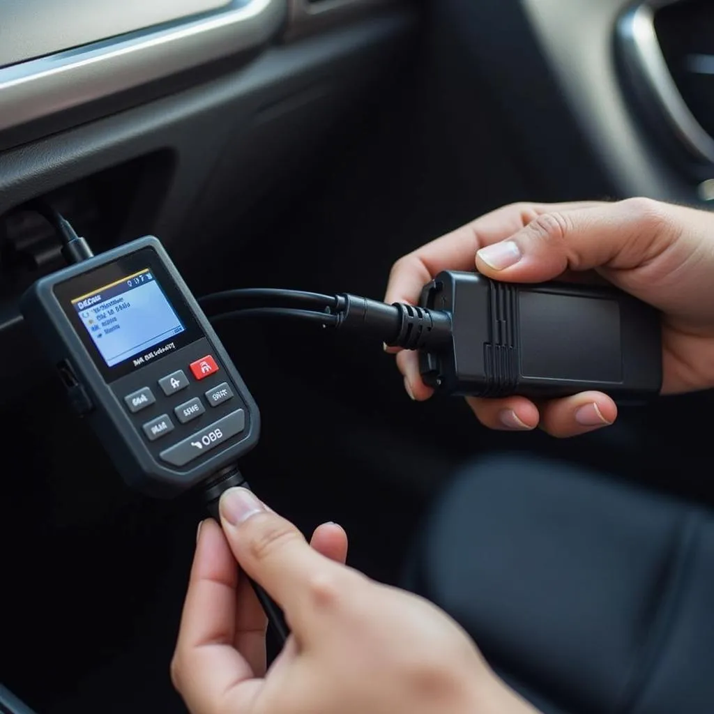 OBD II Scanner Connected to Car's OBD Port