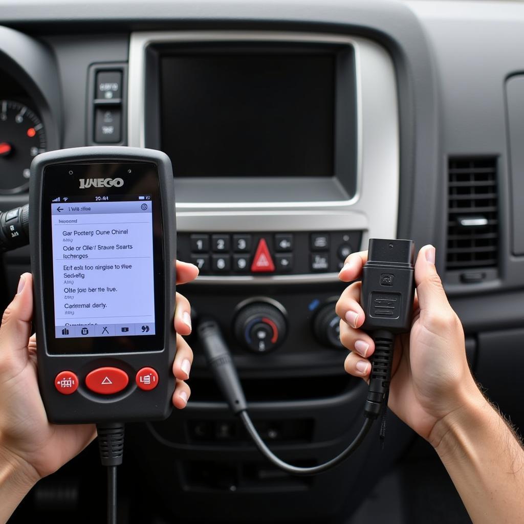 OBD scanner connected to the OBD port on a 2014 Iveco Daily