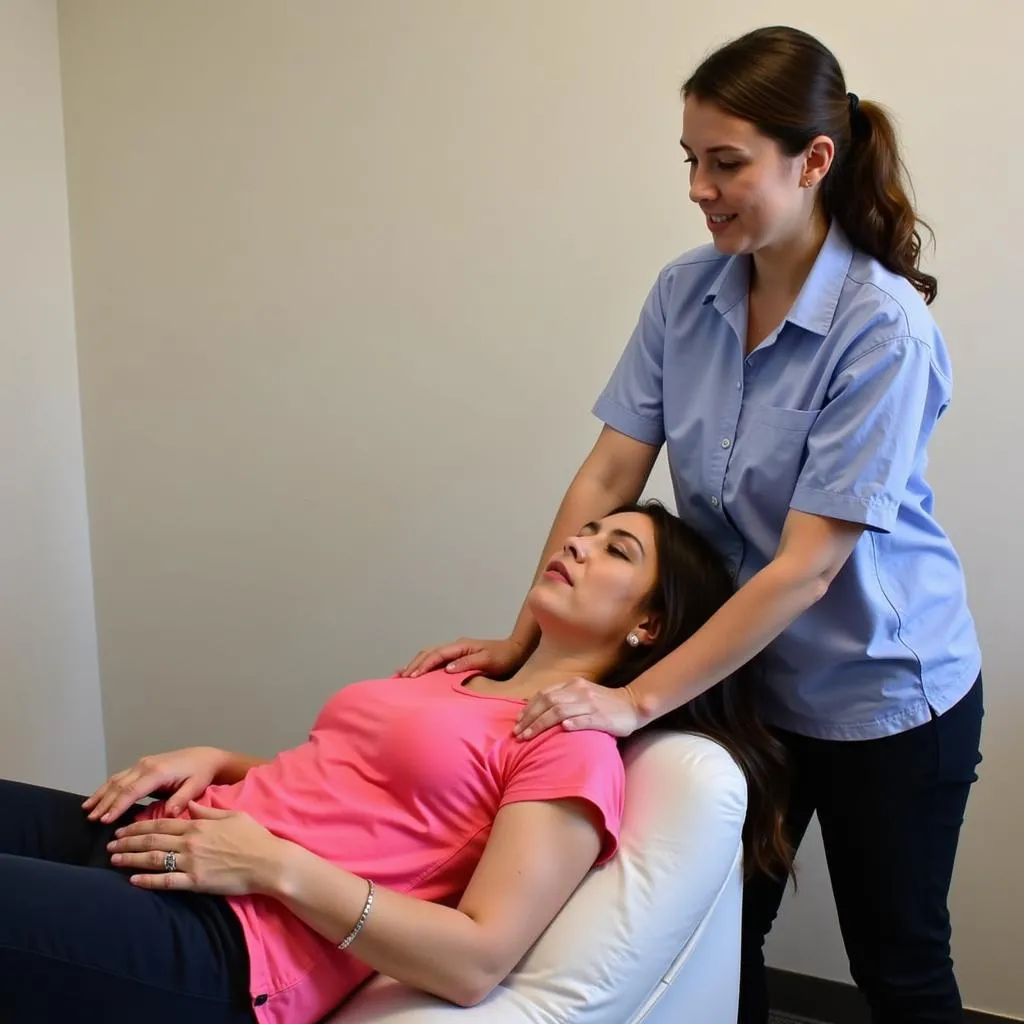 Physical Therapist Assisting Patient with Stretches