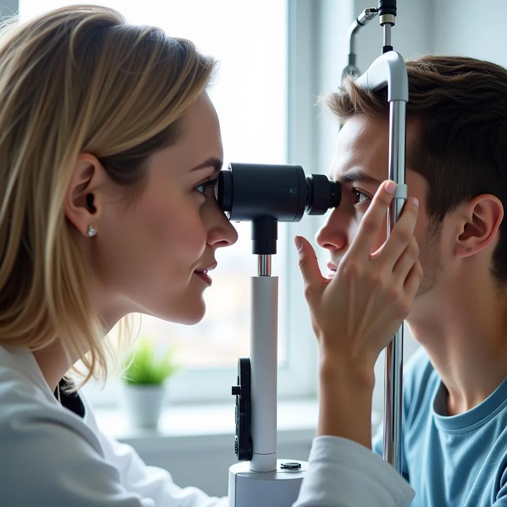 Optometrist performing a comprehensive eye exam