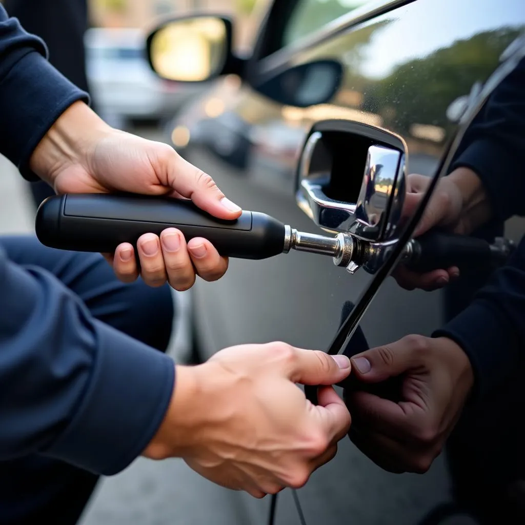 Professional locksmith unlocking a car in Tampa