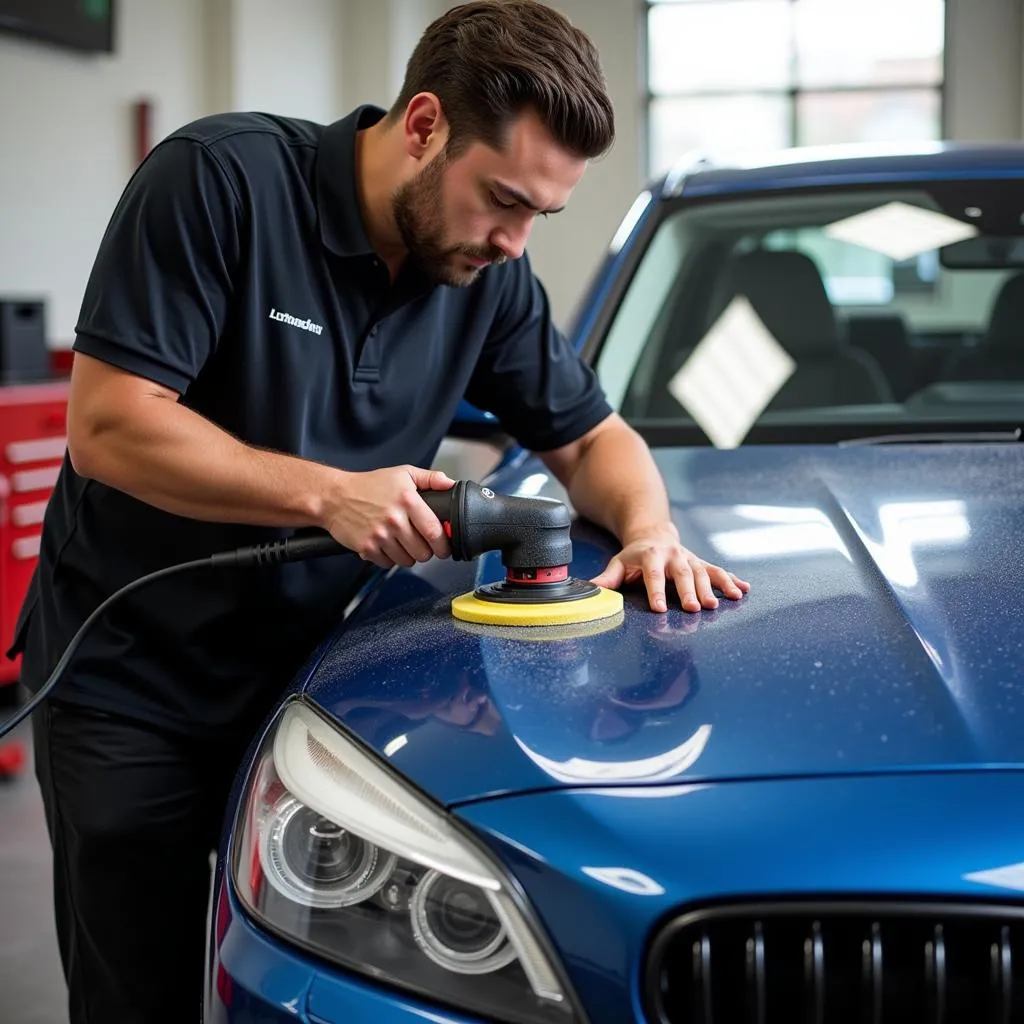 Professional Detailer Polishing Car