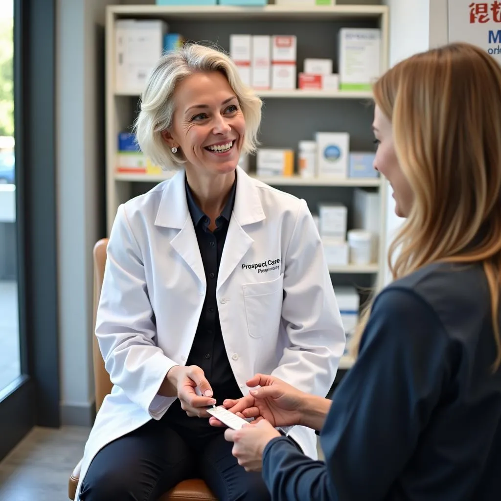 Pharmacist explaining medication to a patient