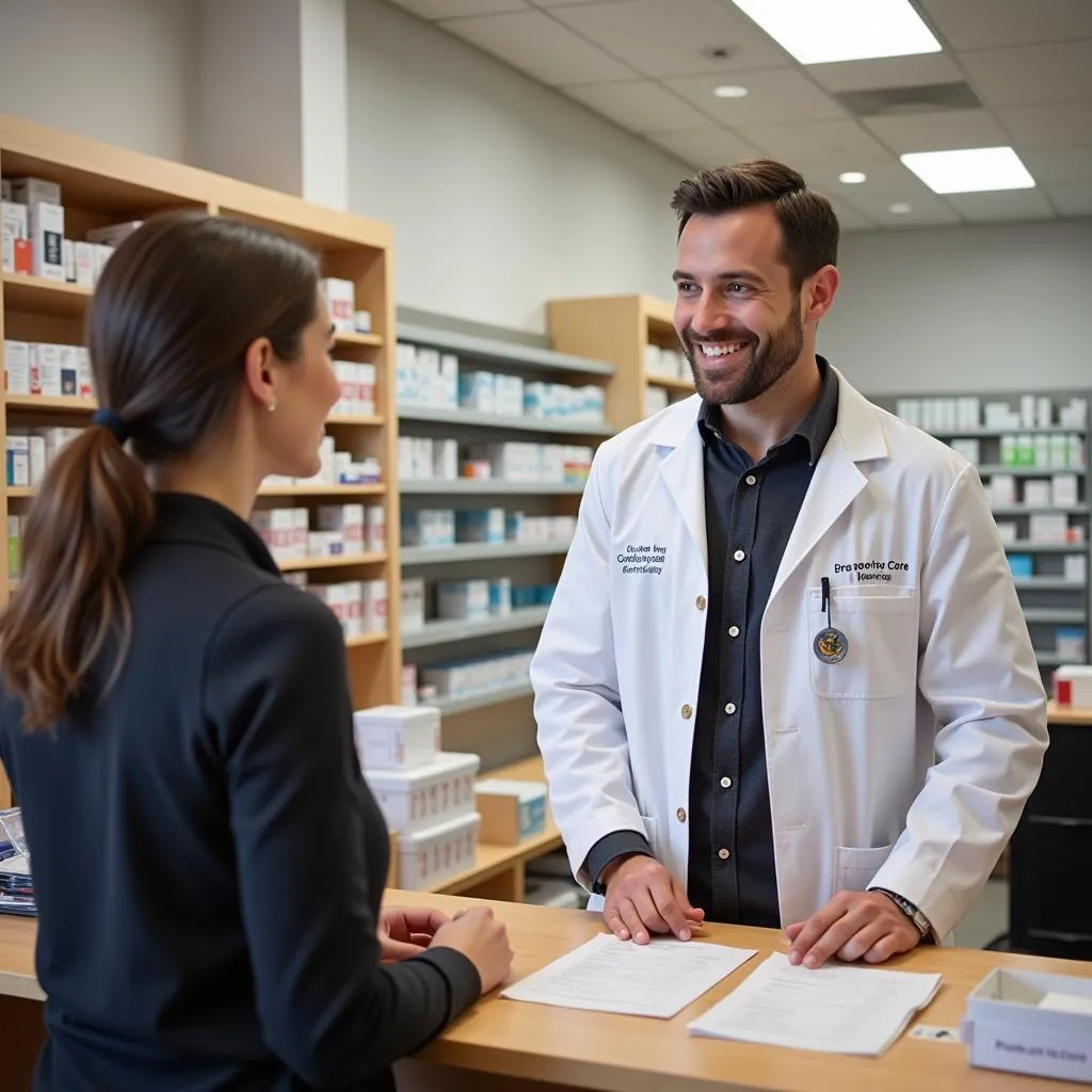 Pharmacist helping a customer at the counter