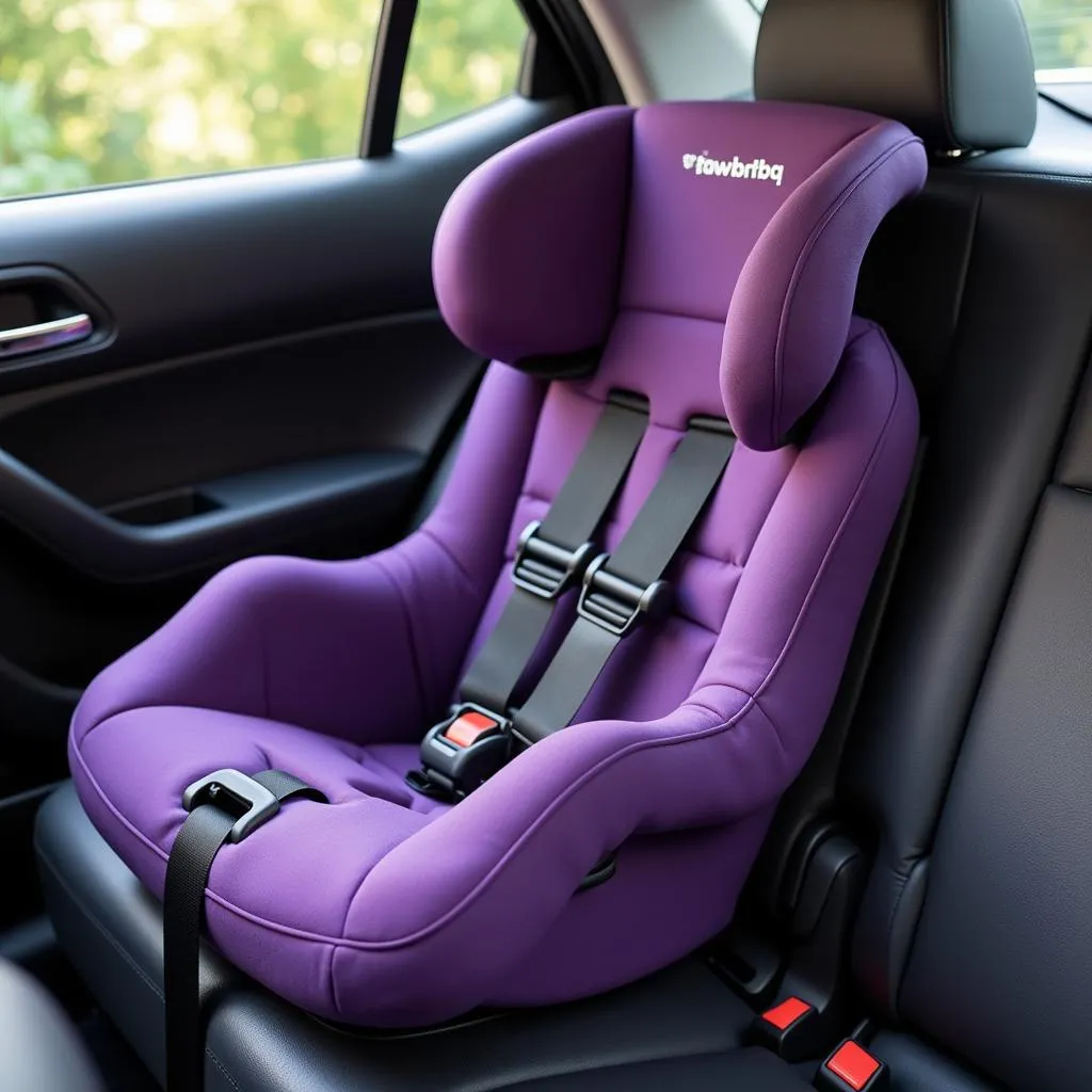 Purple infant car seat in a car