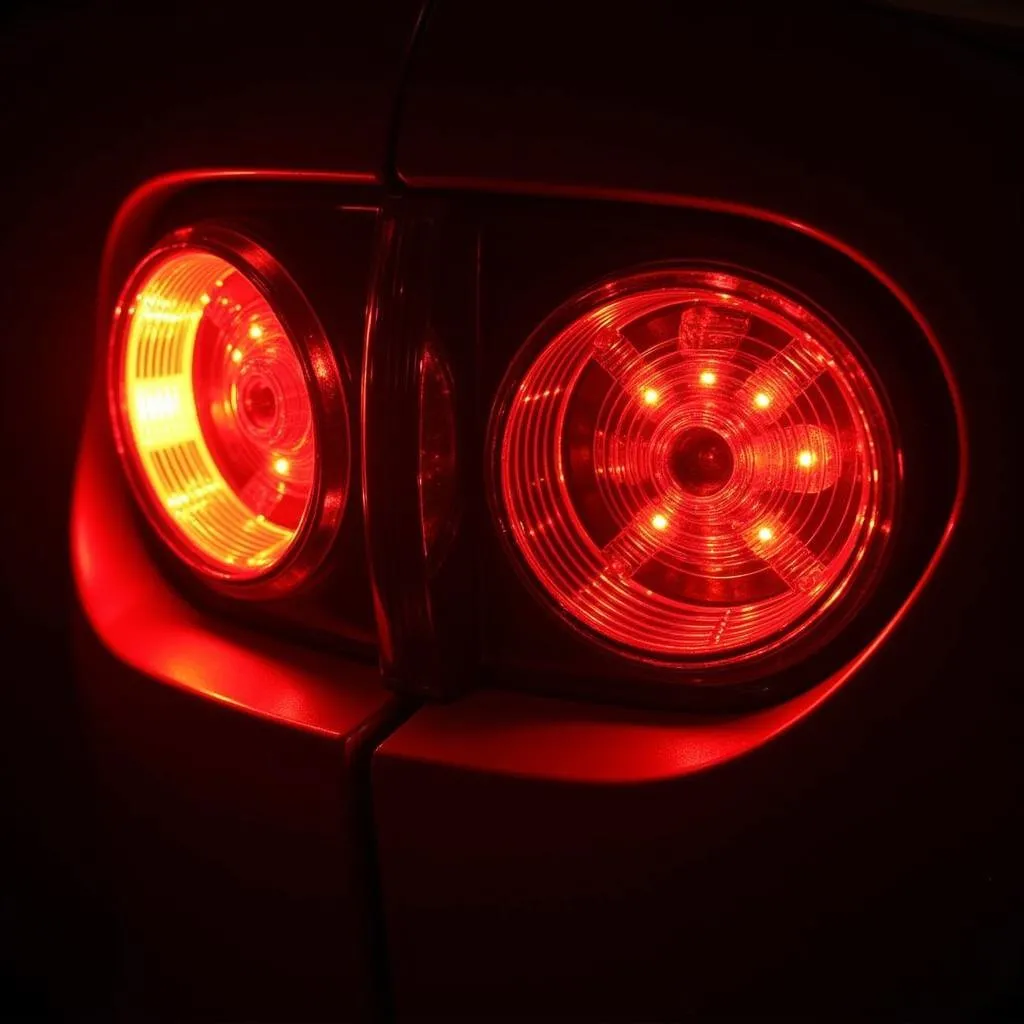 Close-up of car round tail lights