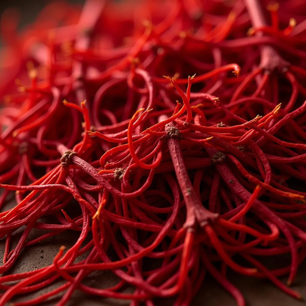 Close-up of vibrant red saffron threads