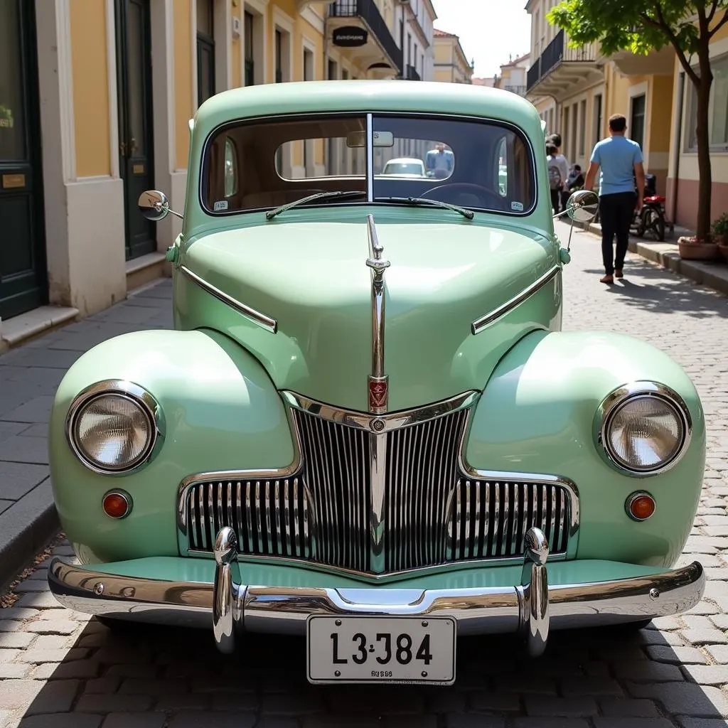 Sage Green Classic Car with Chrome Accents